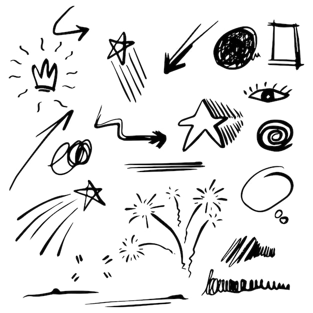 Conjunto de elementos de doodle dibujados a mano para el diseño de concepto aislado sobre fondo blanco Elementos infográficos