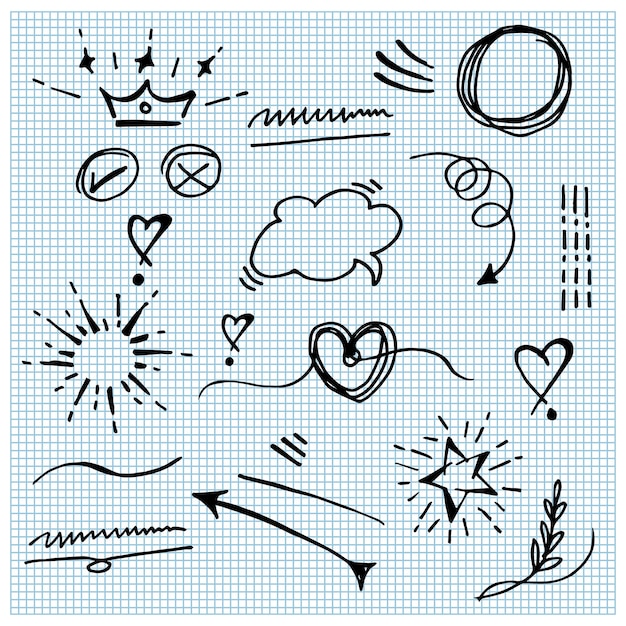 Conjunto de elementos de doodle dibujados a mano para el diseño de concepto aislado sobre fondo blanco Elementos infográficos