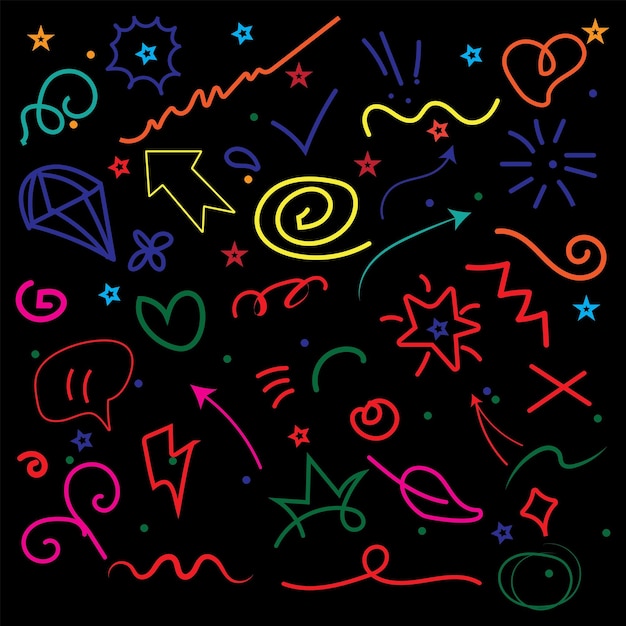 Conjunto de elementos de doodle vectoriales relacionados con el inicio