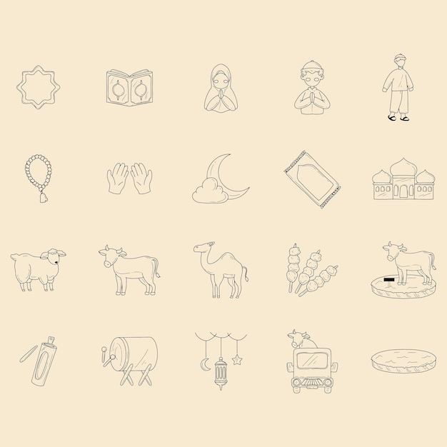 El conjunto de elementos de Eid Adha Doodles