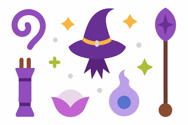 El conjunto de elementos embrujados Ilustración vectorial mágica