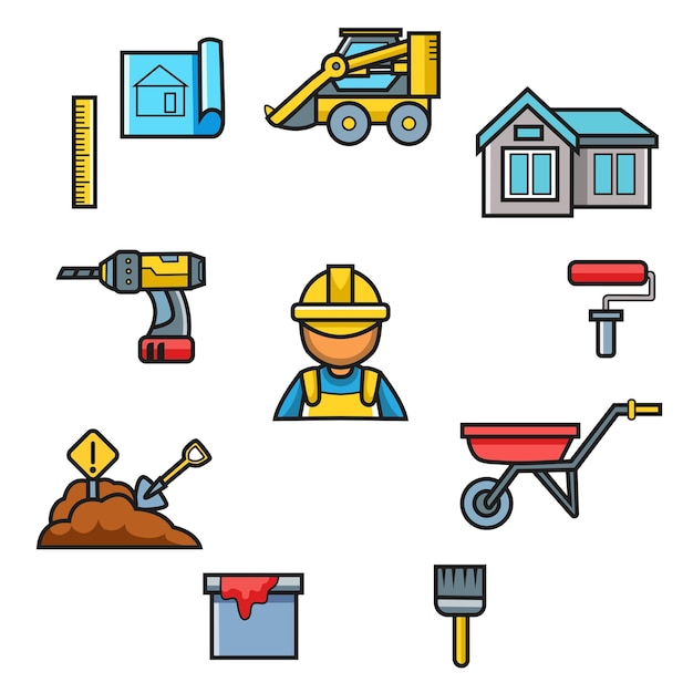 Conjunto de elementos de equipos de construcción