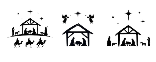 Conjunto de elementos de la escena de la Santa Navidad Siluetas de la Natividad