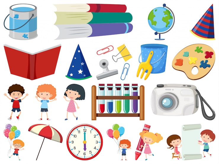 Vector conjunto de elementos escolares temáticos de objetos aislados