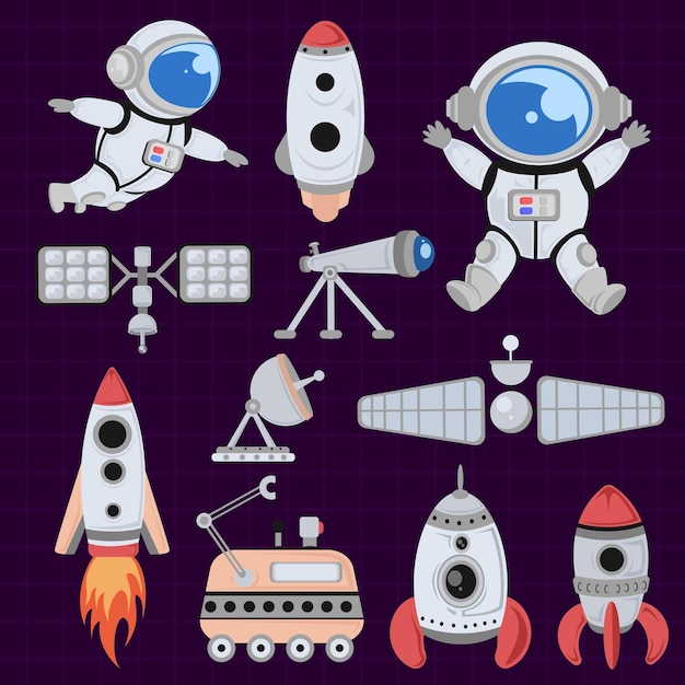 Conjunto de elementos espaciales de satélite de cohete de astronauta