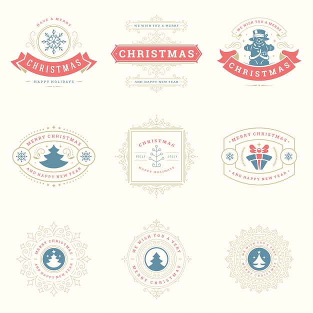 Conjunto de elementos de etiquetas e insignias de Navidad