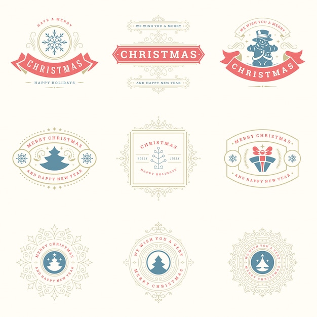 Vector conjunto de elementos de etiquetas e insignias de navidad