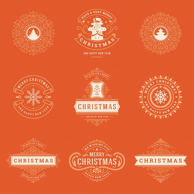 Conjunto de elementos de etiquetas e insignias de Navidad
