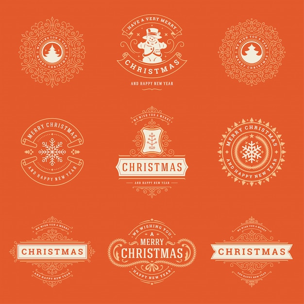 Vector conjunto de elementos de etiquetas e insignias de navidad