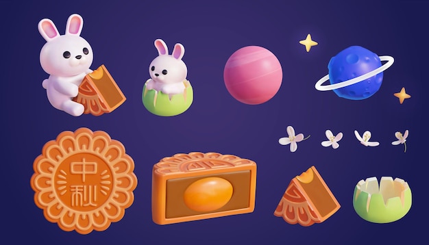 El conjunto de elementos del Festival 3D Mooncake