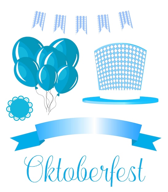 Conjunto de elementos para el festival de la cerveza oktoberfest alemán, globos y cinta para el texto blue tsyet