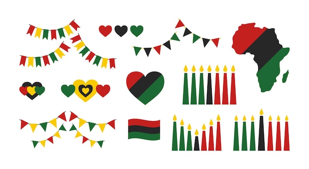Conjunto de elementos festivos decorativos para el festival de Kwanzaa Tradiciones y cultura afroamericanas