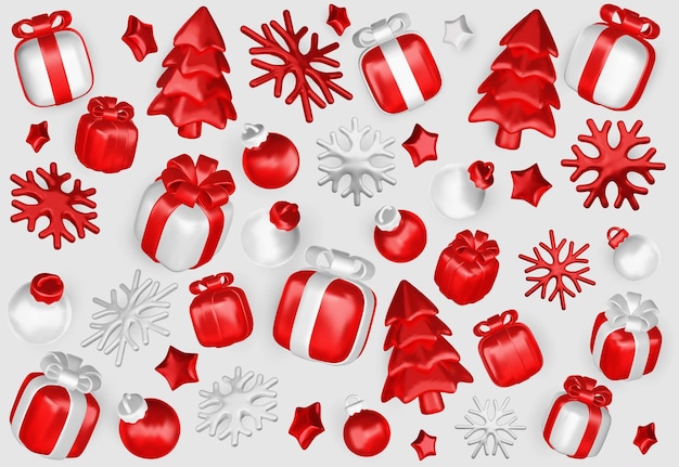 Conjunto de elementos festivos de Navidad para diseño decoración de vacaciones bolsa de la tienda caja de regalos cono juguete de Navidad
