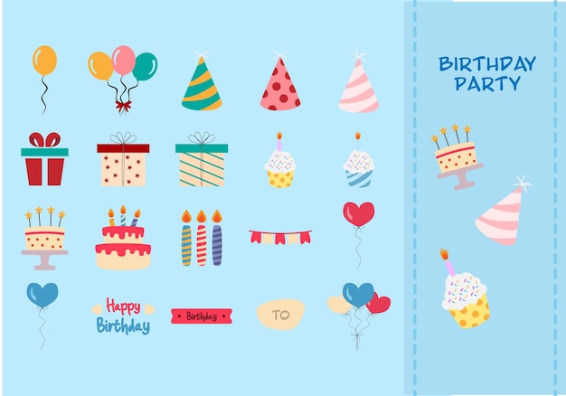 Conjunto de elementos de fiesta de cumpleaños de vector
