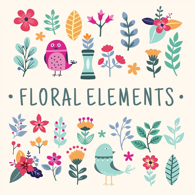 Vector conjunto de elementos florales hermosos