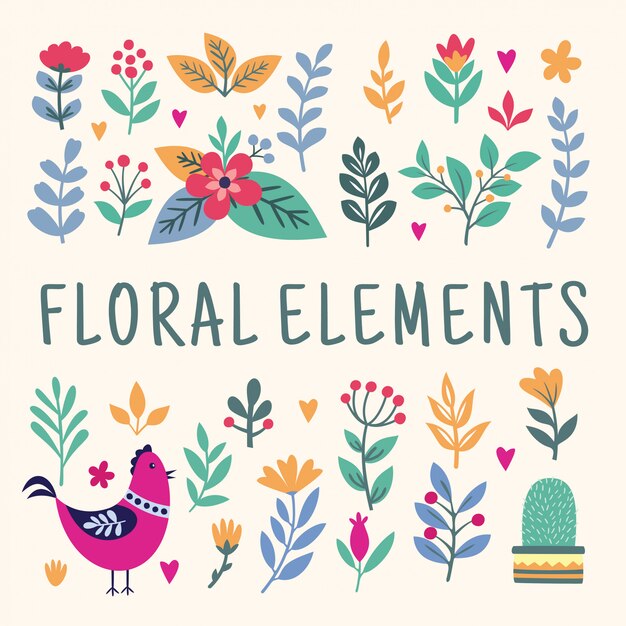 Vector conjunto de elementos florales hermosos