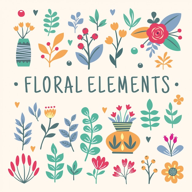 Vector conjunto de elementos florales hermosos