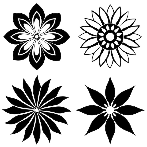 Conjunto de elementos florales para la ilustración de diseño en blanco y negro