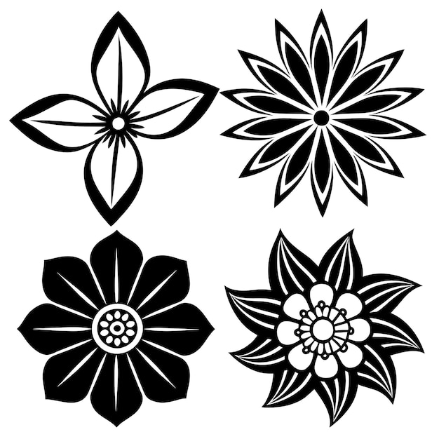 Conjunto de elementos florales para la ilustración de diseño en blanco y negro