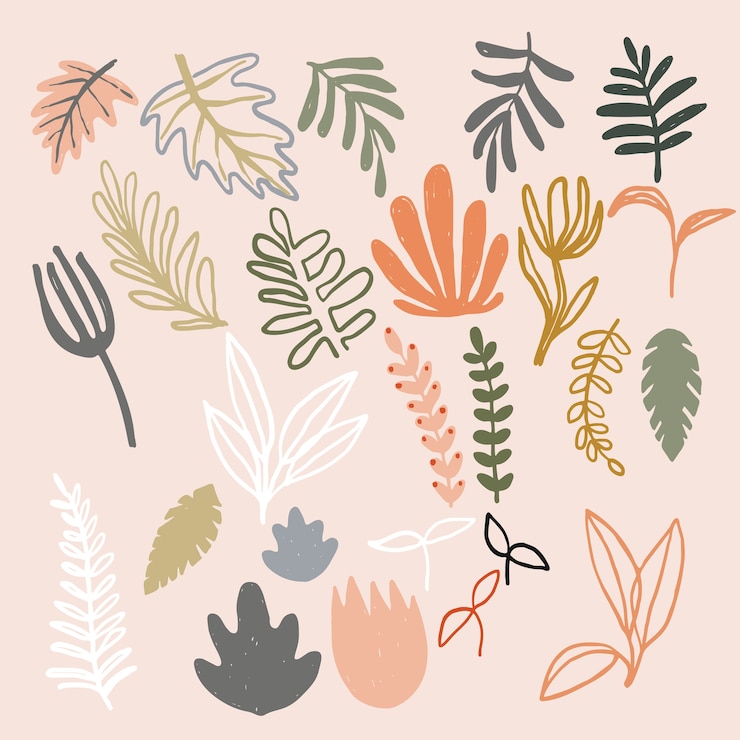 Vector conjunto de elementos florales modernos abstractos. ilustración digital dibujado a mano.