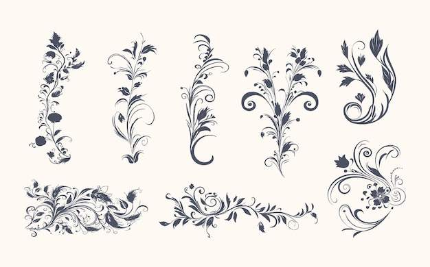 Vector un conjunto de elementos florales con las palabras 'floral' en la parte inferior derecha.