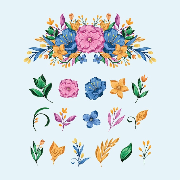 Conjunto de elementos florales