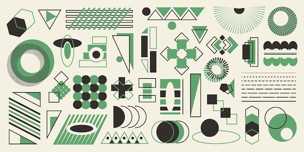Conjunto de elementos geométricos gráficos monocromáticos modernos originales formas abstractas contemporáneas retro
