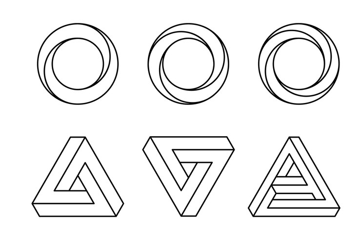 Vector conjunto de elementos geométricos imposibles formas irreales aisladas en línea blanca ilustración vectorial de diseño