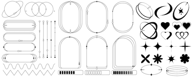 Conjunto de elementos geométricos en el moderno estilo de los años 90 Elemento estético Y2k para banners pos. en redes sociales