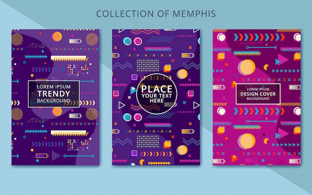 Conjunto de elementos geométricos modernos tarjetas de memphis