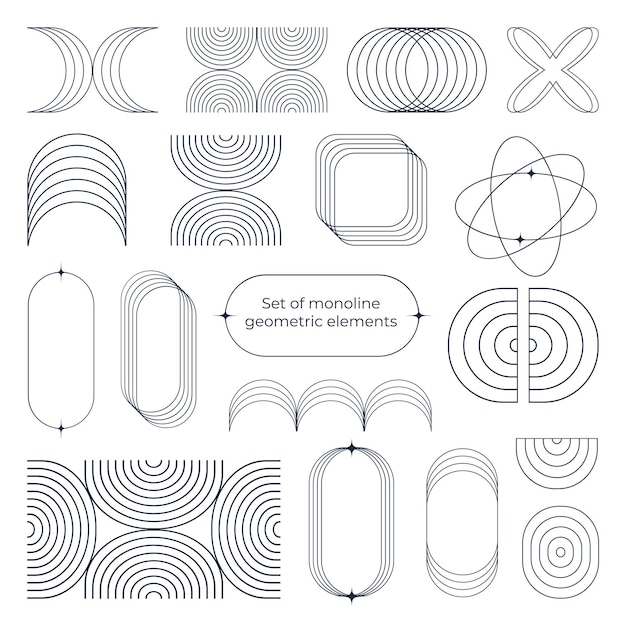 Vector conjunto de elementos geométricos monoline. líneas finas abstractas minimalistas. para redes sociales e historias.