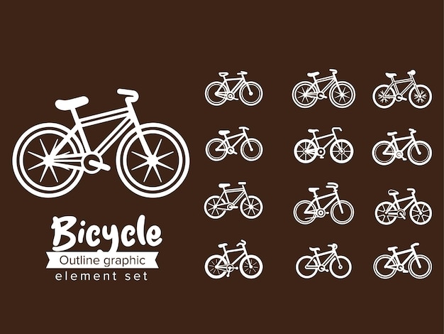 Conjunto de elementos gráficos de contorno de icono de bicicleta