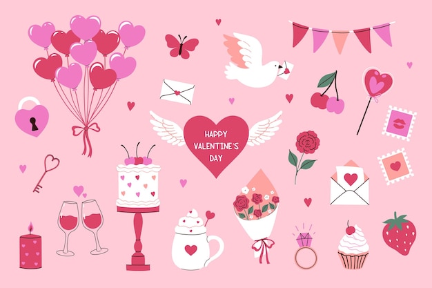 Conjunto de elementos gráficos del día de San Valentín Gráficos vectoriales