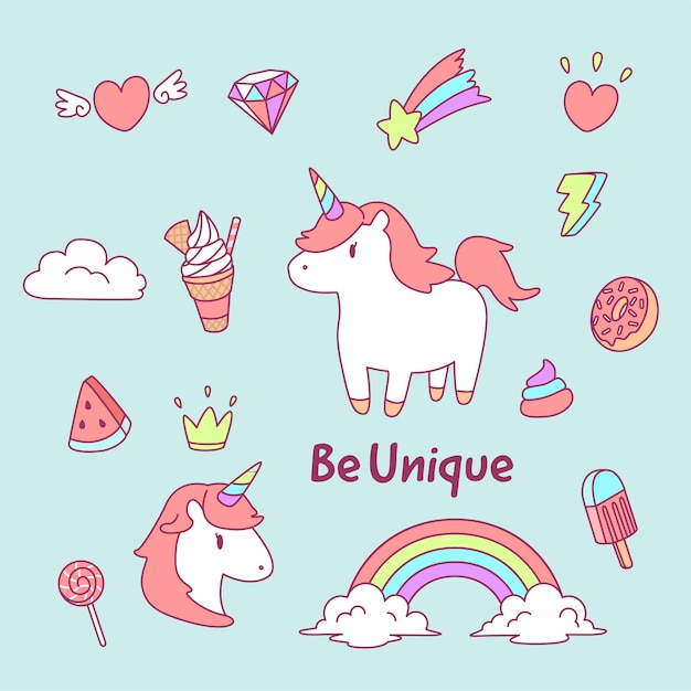 Vector conjunto de elementos gráficos encantador unicornio