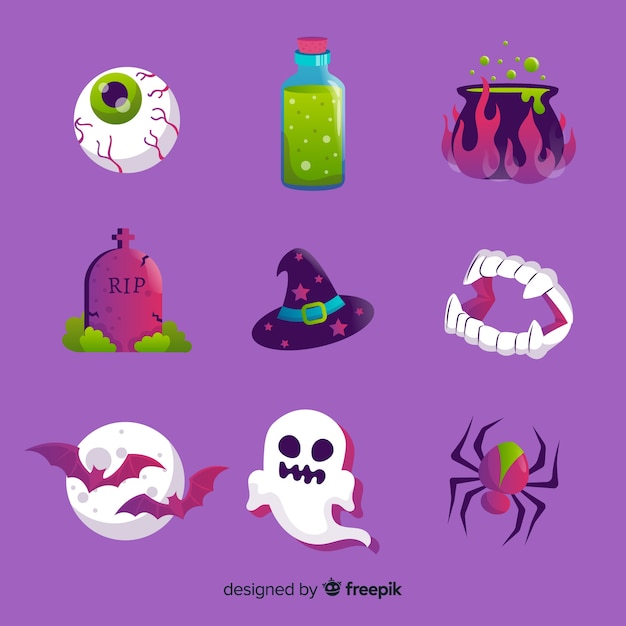 Vector conjunto de elementos de halloween estilo plano