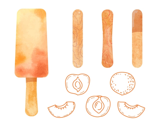 Conjunto de elementos de helado de frutas Hacer por ti dulzura de verano Fondo blanco aislado Ilustración plana vectorial