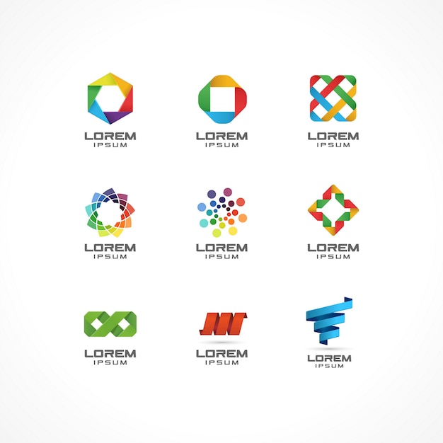 Conjunto de elementos de icono. ideas de logotipo abstracto para empresa comercial. internet, comunicación, tecnología, conceptos geométricos. pictogramas para plantilla de identidad corporativa. ilustración de stock