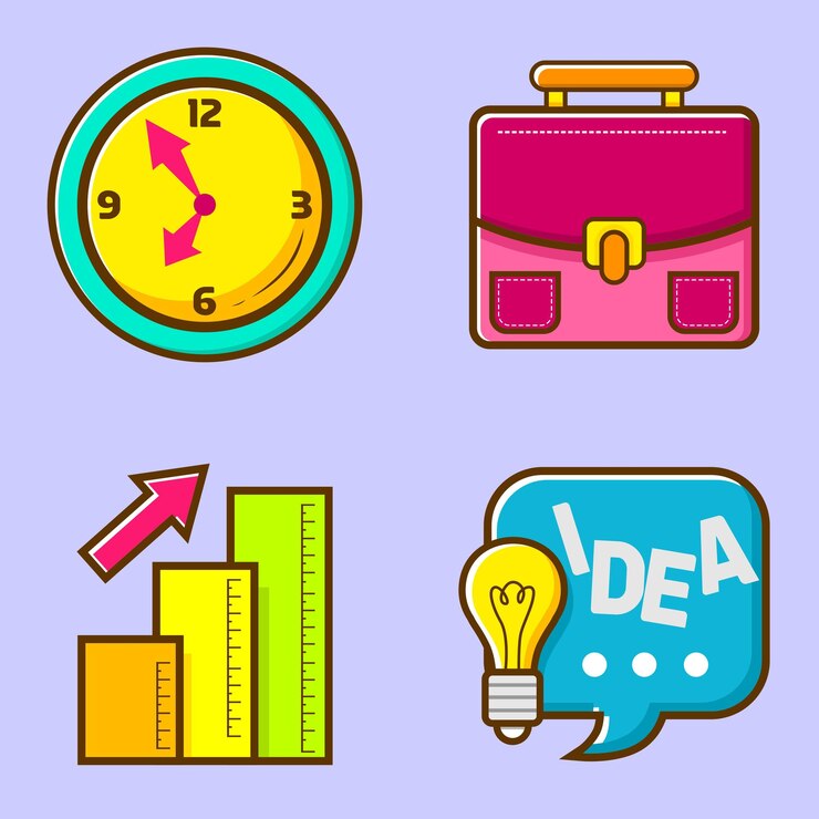 Vector conjunto de elementos de iconos de negocios conjunto de varios temas de negocios sobre un fondo amarillo oscuro