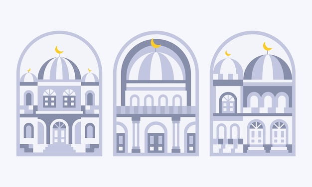 Conjunto de elementos de ilustración de edificio de mezquita plana vintage