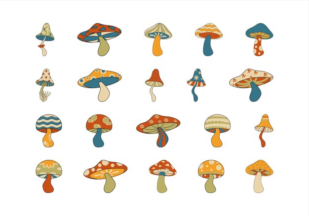 Conjunto de elementos de ilustración de Groovy Mushroom