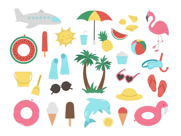 conjunto de elementos de imágenes prediseñadas de verano aislado