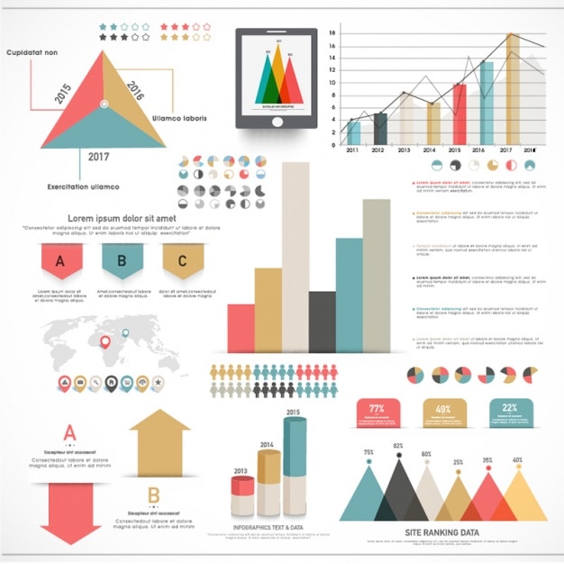 Conjunto de elementos de infografía con colores diferentes