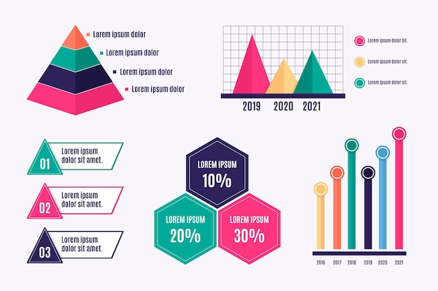 Vector conjunto de elementos de infografía colorido plano