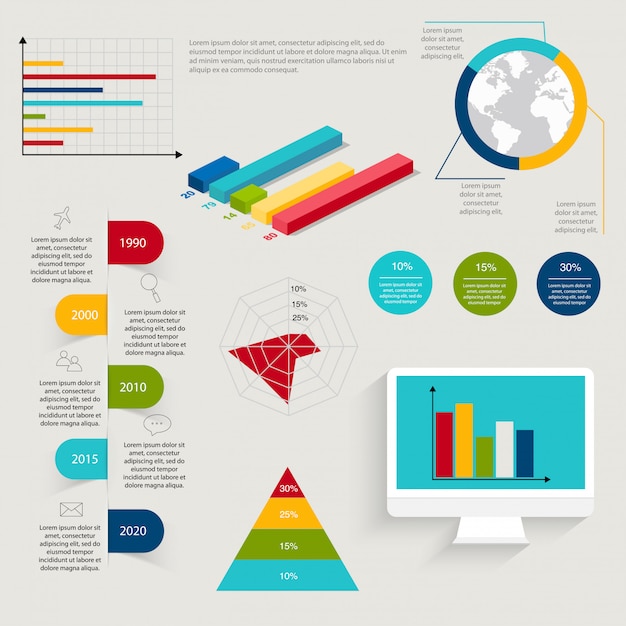 Conjunto de elementos de infografía en estilo moderno plano empresarial.