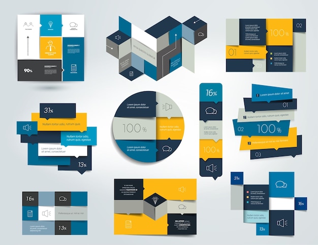 Conjunto de elementos infográficos azules horarios pestañas banners gráficos infografía de diseño vectorial minimalista