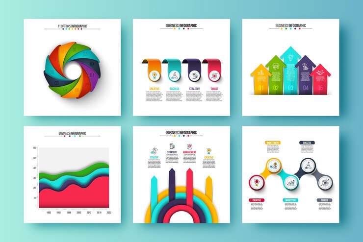 Vector conjunto de elementos infográficos. ciclo, flechas, gráfico de áreas y elementos abstractos.