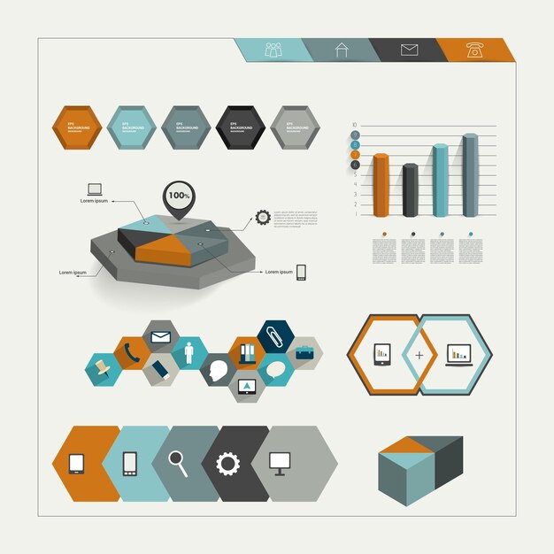 Conjunto de elementos infográficos hexagonales.