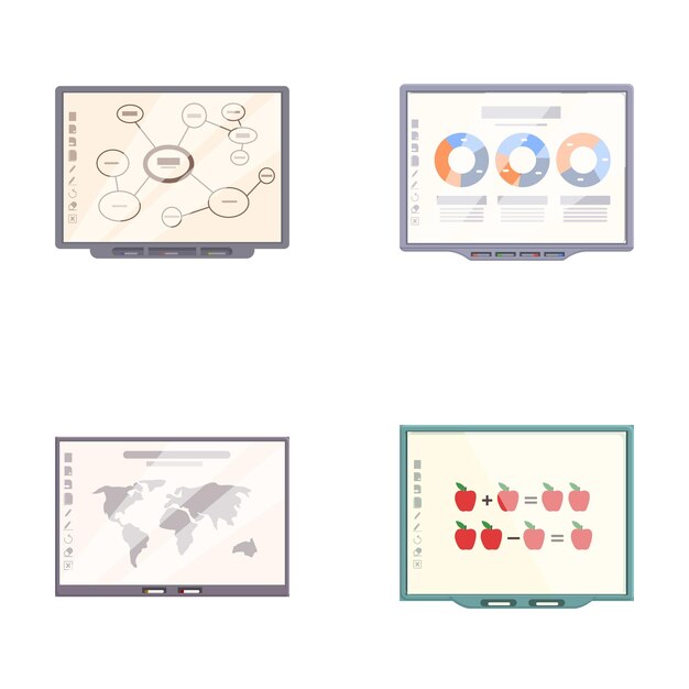 Conjunto de elementos infográficos en pantallas de computadora