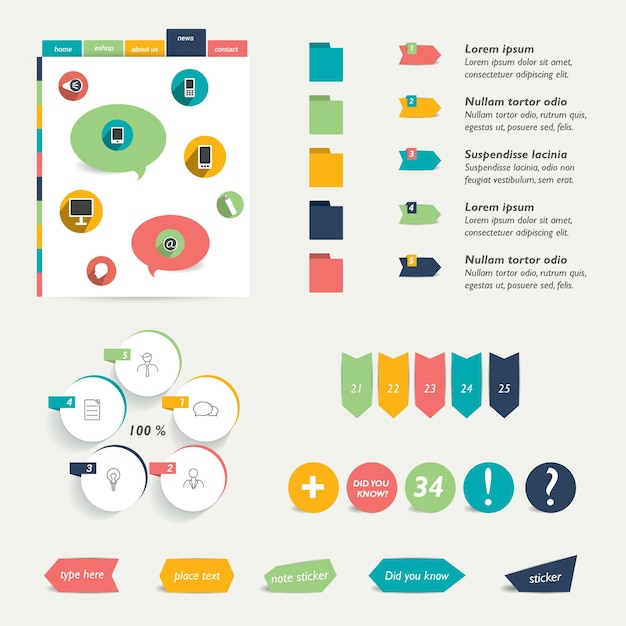 Conjunto de elementos infográficos planos.