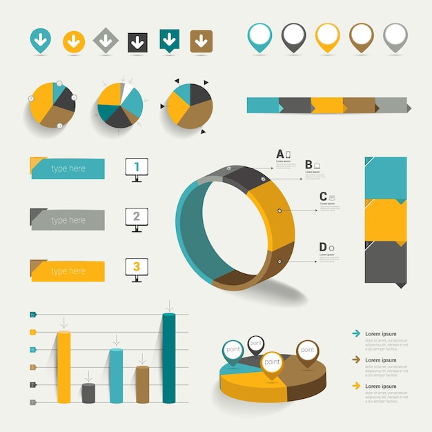 Conjunto de elementos infográficos planos.